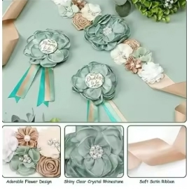 Celebrate with Style - Sage Green Maternity Sash & Mom to Be/Daddy to Be Corsage for Your Gender Reveal Party