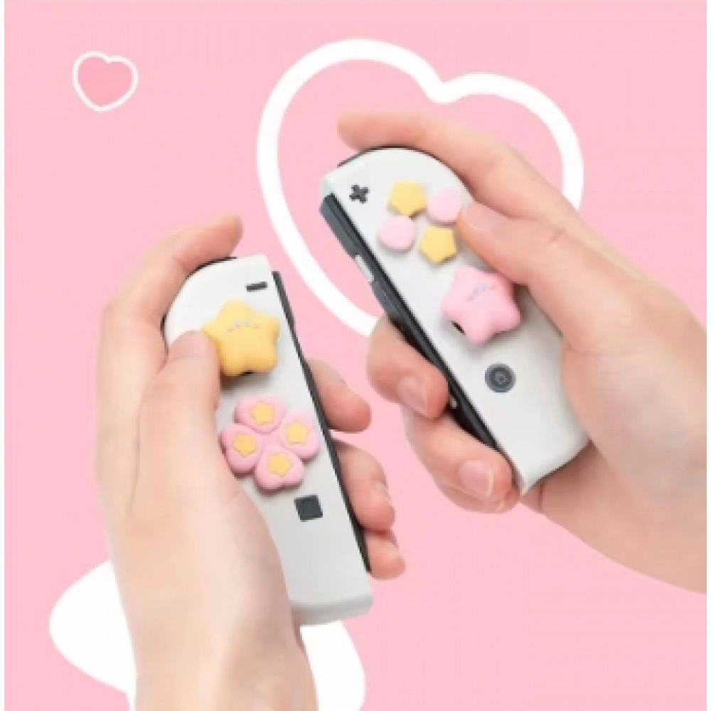 Cute Star Love Silicone Soft D-pad Cross Button ABXY Key Sticker Skin Case For Switch Oled NS Joy-con Thumb Stick Grip Cap Cover