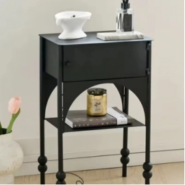 Nordic Sofa Edge Table with Black Narrow Edge Cabinet, Ideal for Small Bedrooms, Personalized Coffee Table Design