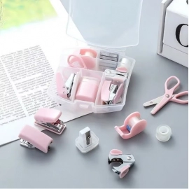 Mini Stapler Staple Punch Hole Tape Machine Set Ins Multifunction StationeryScrapbook Tool Box Office School Student Supplies