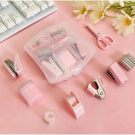 Mini Stapler Staple Punch Hole Tape Machine Set Ins Multifunction StationeryScrapbook Tool Box Office School Student Supplies